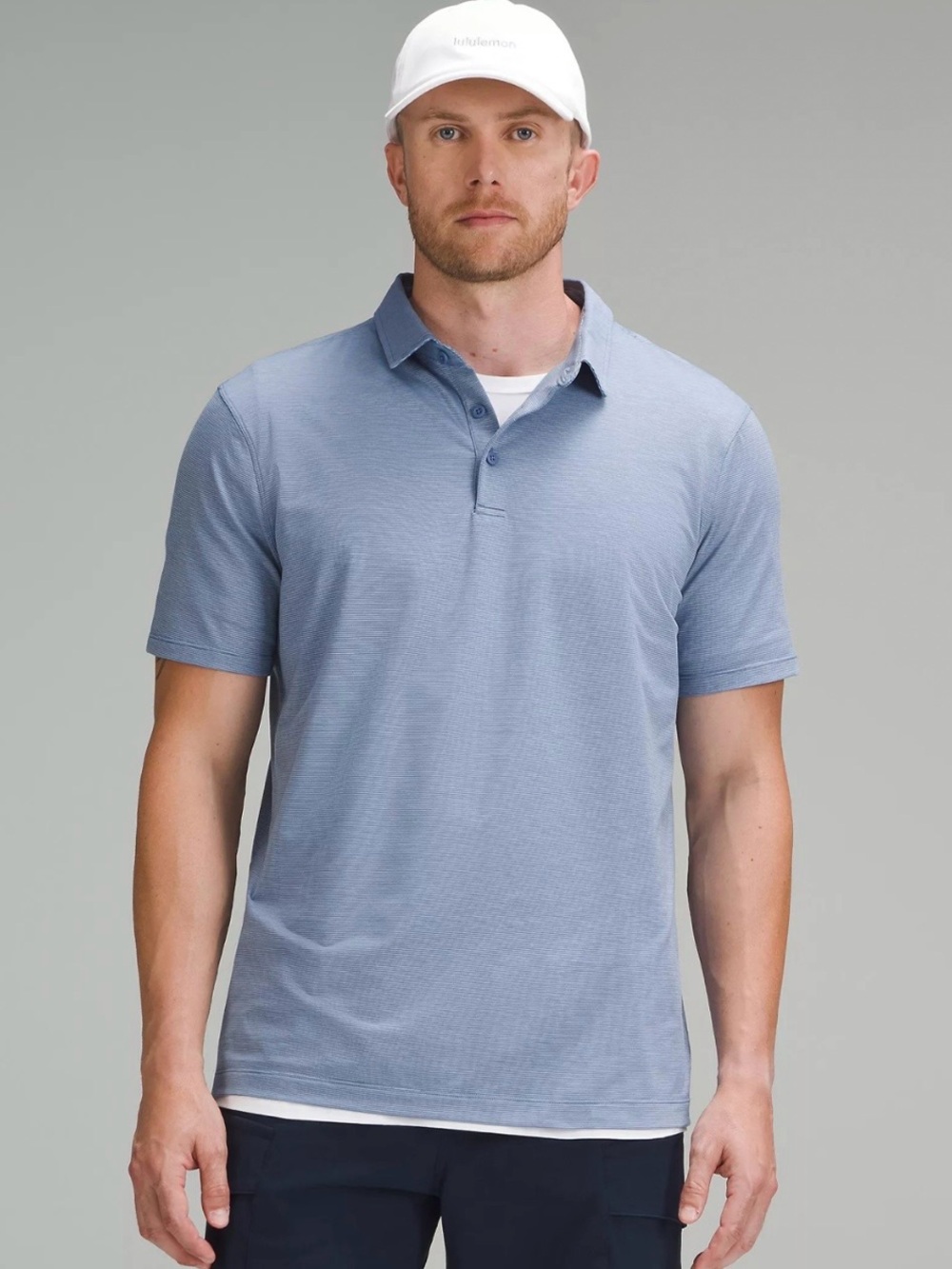 Lululemon Evolution Short Sleeve Polo Shirt Blue White stripe Medium